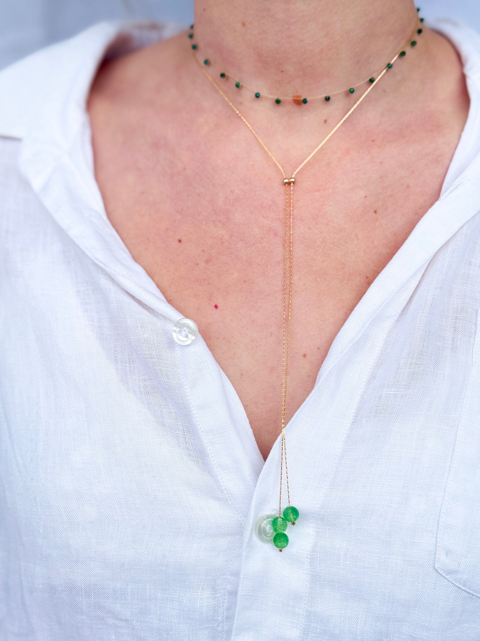 Kyara Silk Thread Japanese Miyuki and Green Onyx Necklace