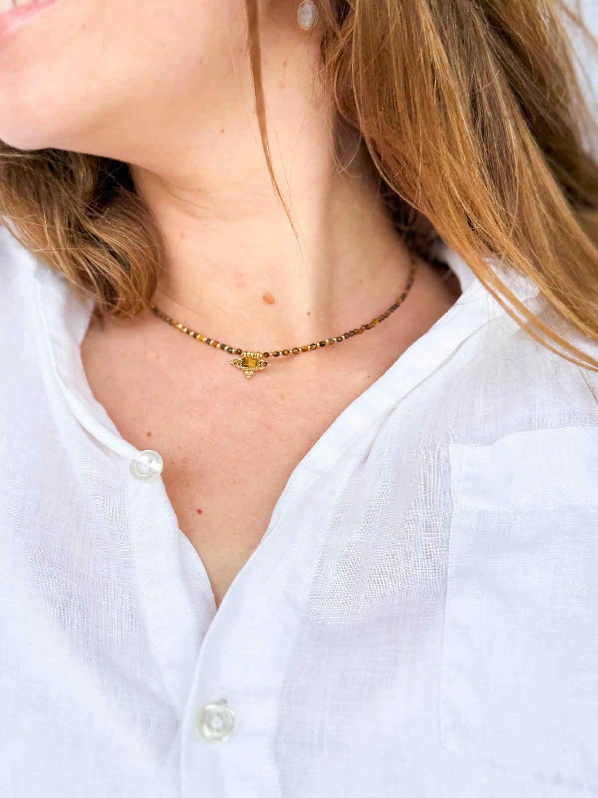 Solea Necklace  Brass & Tiger Eye