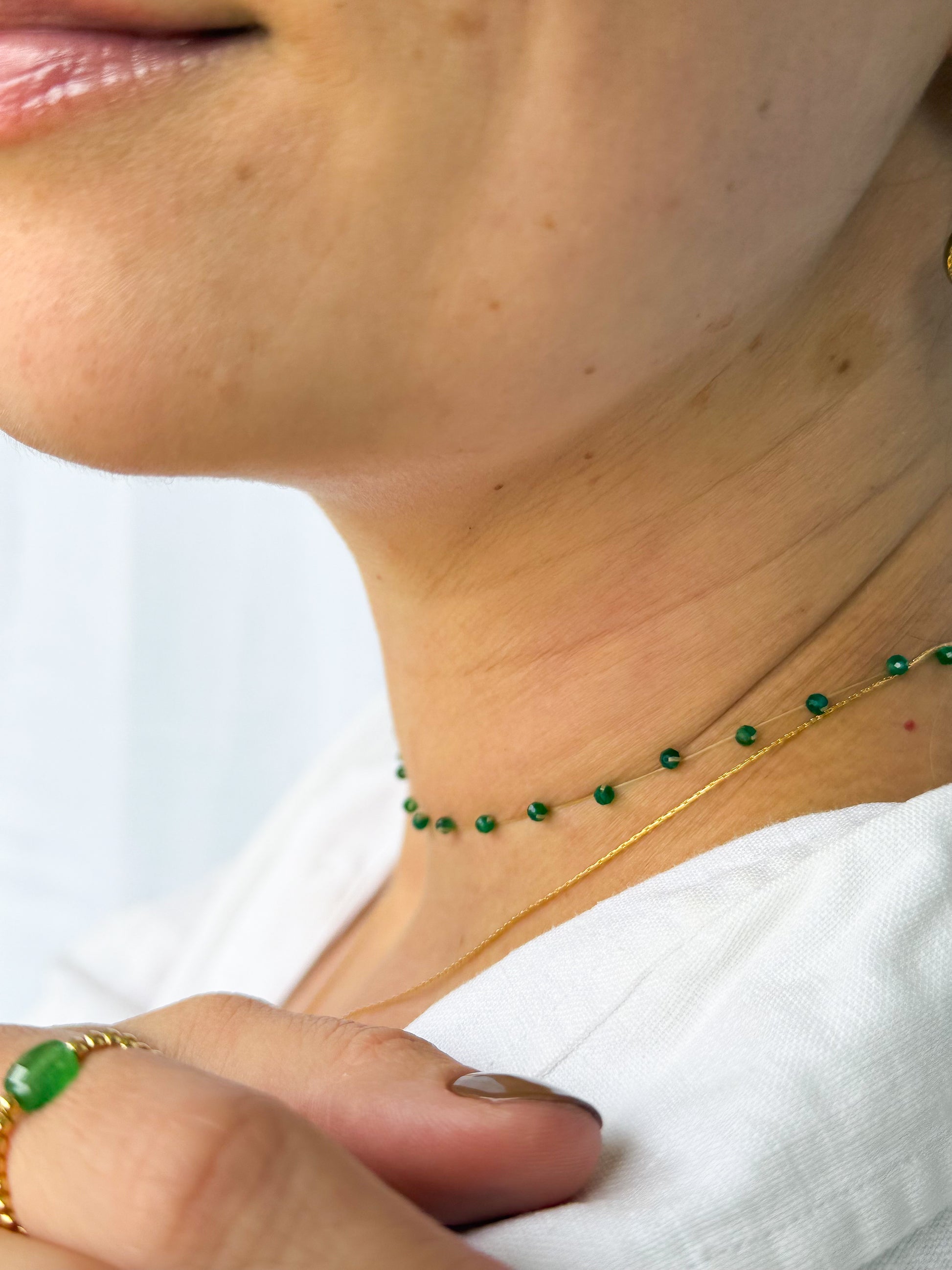 Kyara Silk Thread Japanese Miyuki and Green Onyx Necklace